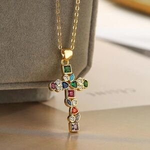 COPY - Multicolor Gemstone Cross Pendant Necklace